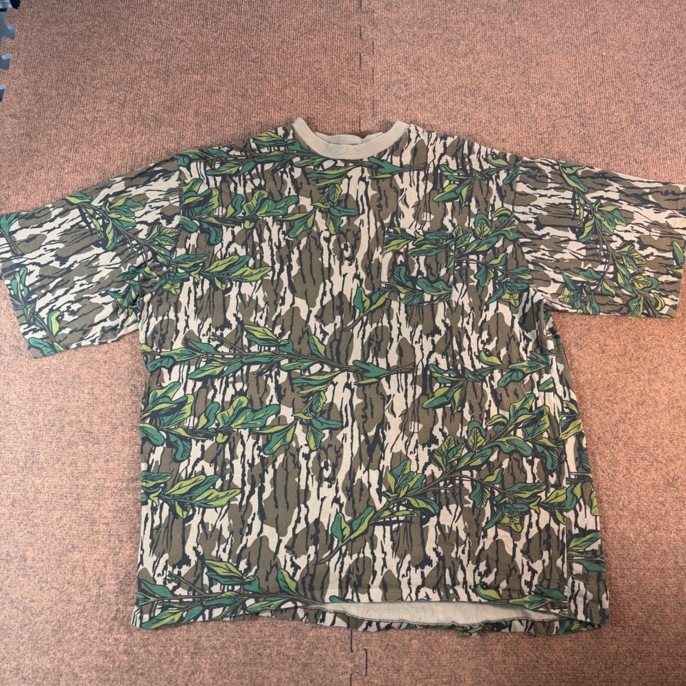 Mossy Oak Greenleaf Camo Pocket T-Shirt Mens XL Vintage Hunting Tree Bark Tee